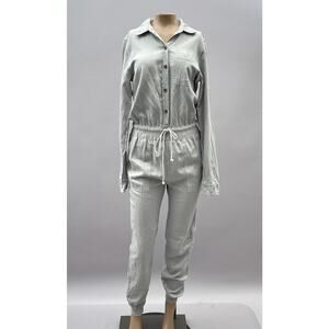 Faherty Jumpsuit Women XS Stone Gray Arlie Day Linen Blend Utility L/S Jogger